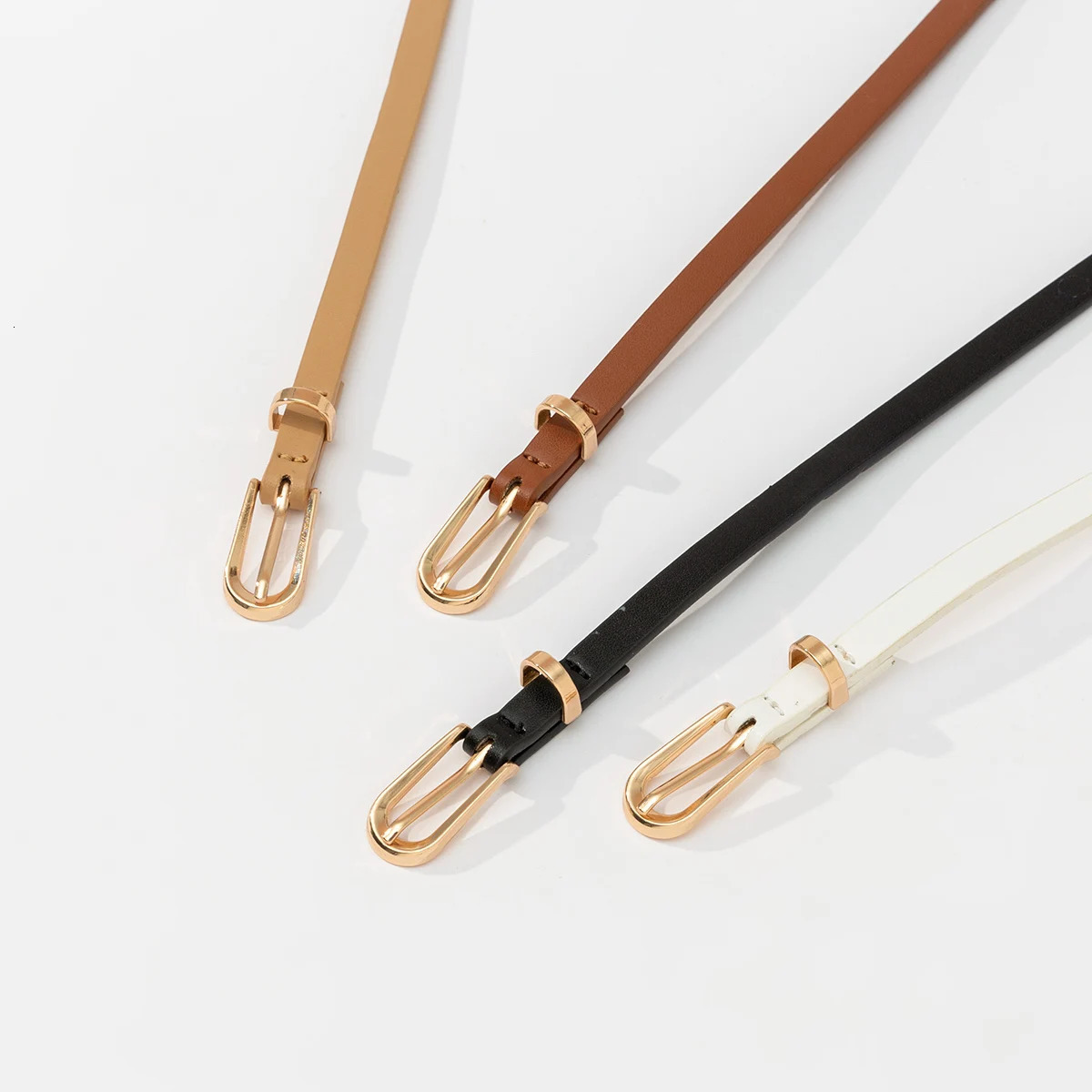 4pcs Women Classic PU Leather Belt Solid Color Simple Skinny Belt with Square Buckle for Jeans Pants 250214