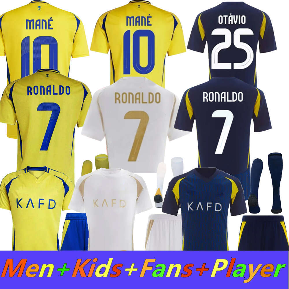 24 25 Al FC socce Jeseys Ronaldo 2024 2025 Home yellow away 3d MANE CR7 Gonzalo Matinez Talisca women FANS playe vesion men kids kit Football shiit