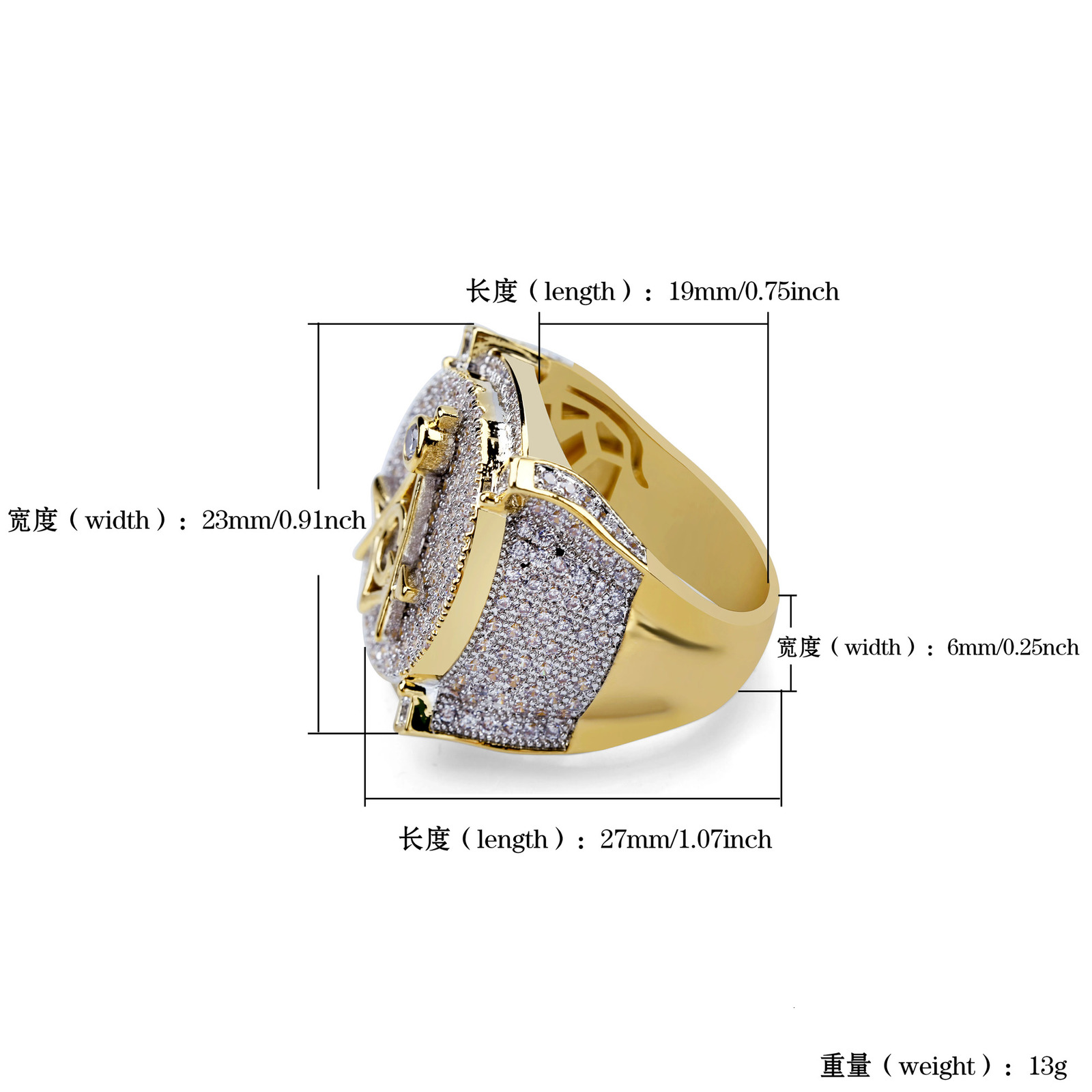TOPGRILLZ Hip Hop Gold Color Plated Brass Iced Out Micro Pave Cubic Zircon Masonic Ring Charm For Men Gifts With 7 8 9 10 11 250214