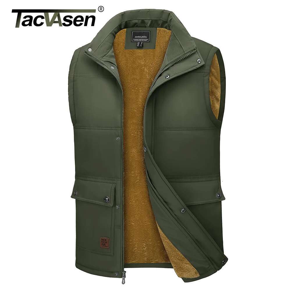 TACVASEN Outdoor Fleece Vest Jacket Mens Thermal Warm Sleeveless Jackets Fall Spring Full Zip Cargo Vests Coat Male Waistcoats