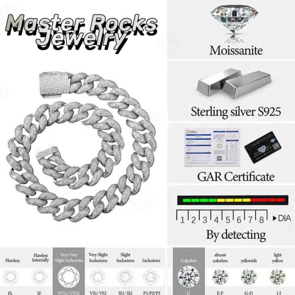 Hiphop 18mm Choker Cuban Necklace 925 Sterling Silver Iced Out Moissanite Cuban Link Chain