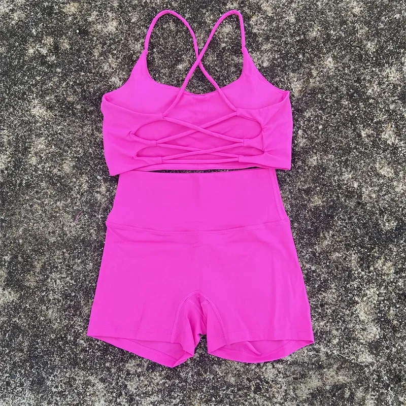 3styles Women Yoga Sets Hotty Biker Shorts Sports Bra Push Up Fiess Back Cross High Waist Elastic Sportswear Outfits Gym Suits Running Workout Tracksu