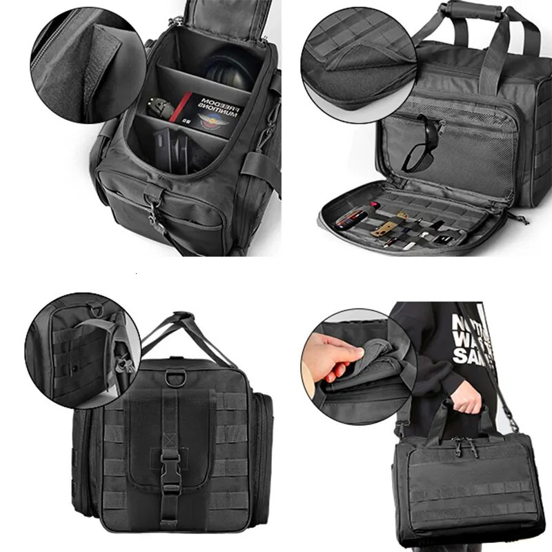 Gun Range Storage Bag Molle System Outdoor Hunting Accessory Nylon Tactical Case Bags Pistol Tool Shoulder Pack Sniper Black 250118