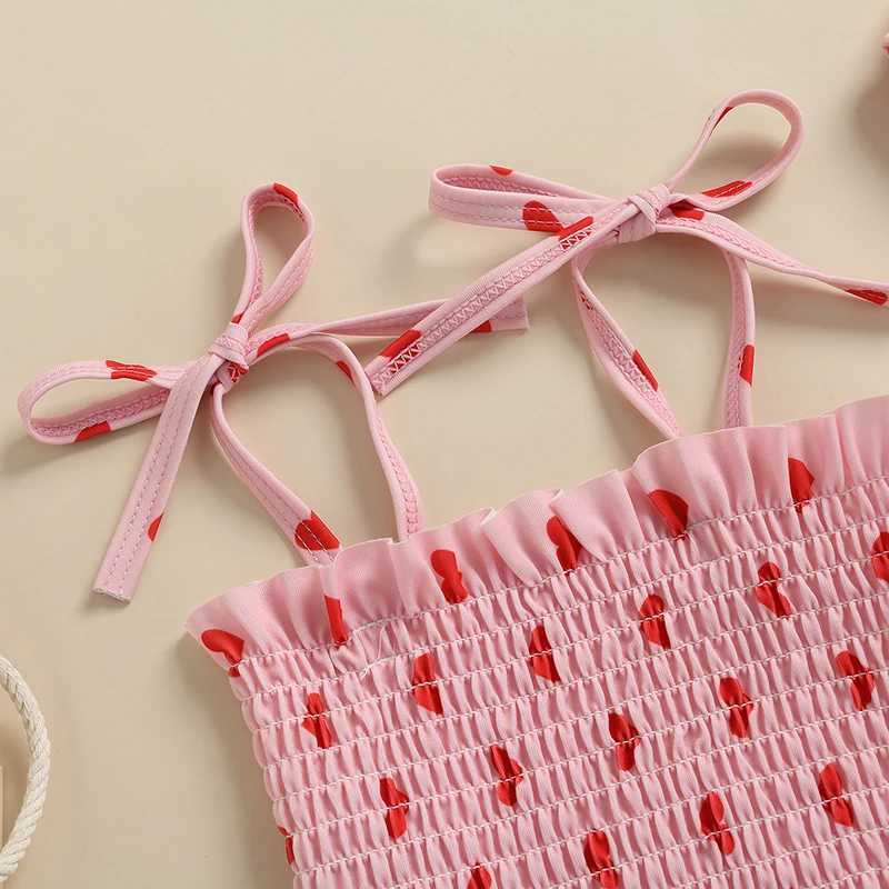 3Pcs Baby Girls Swimwear Bikini Set Heart Print Frilly Tank Tops+Shorts+Hat Swimsuit Bathing Suit for Toddlers Infants 0-24MXJ250214