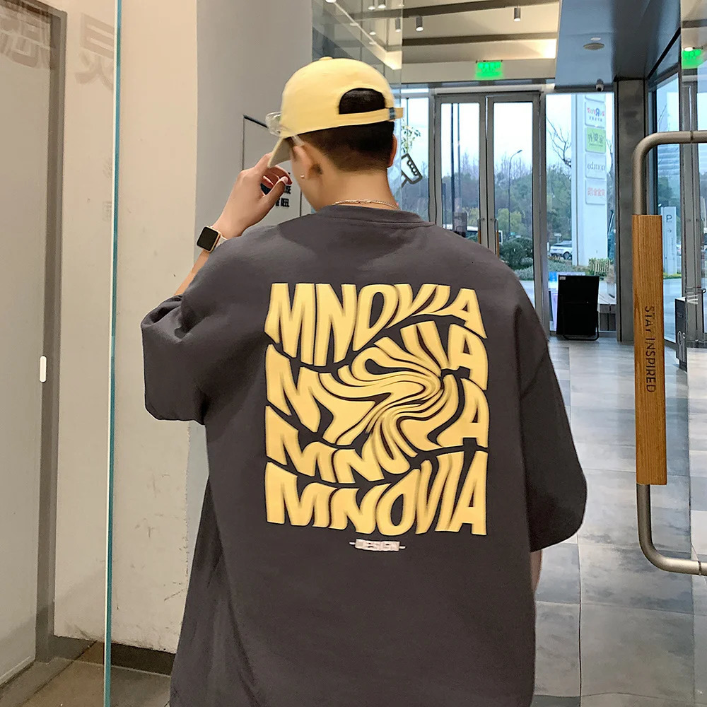 American 210GSM Printed T-shirts Mens Oversized Summer Cotton Short Sleeve Tees Ins Male Top Streetwear Versatile Clothes 250213