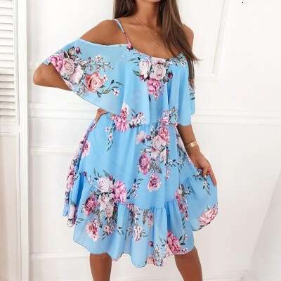 Spring Chiffon Printed Off Shoulder Sexy Fashion Dress 2025 New Style Unique and Elegant Clothing