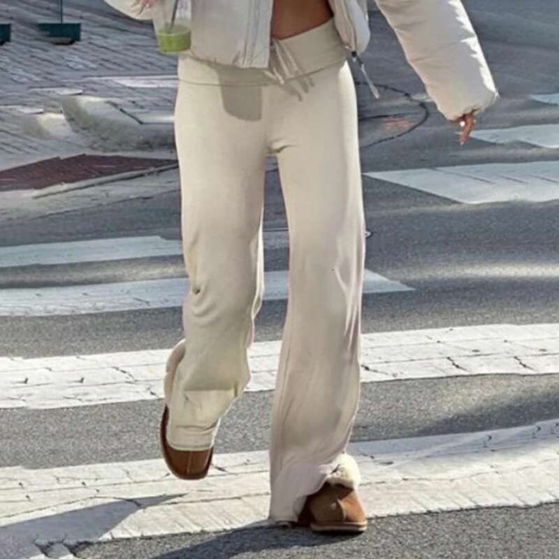 Cuteandpsycho Casual Solid Basic Pants Y2k Chic Or Length Bottoms Vintage Aesthetic Mid Waist Drawstring Straight Trousers