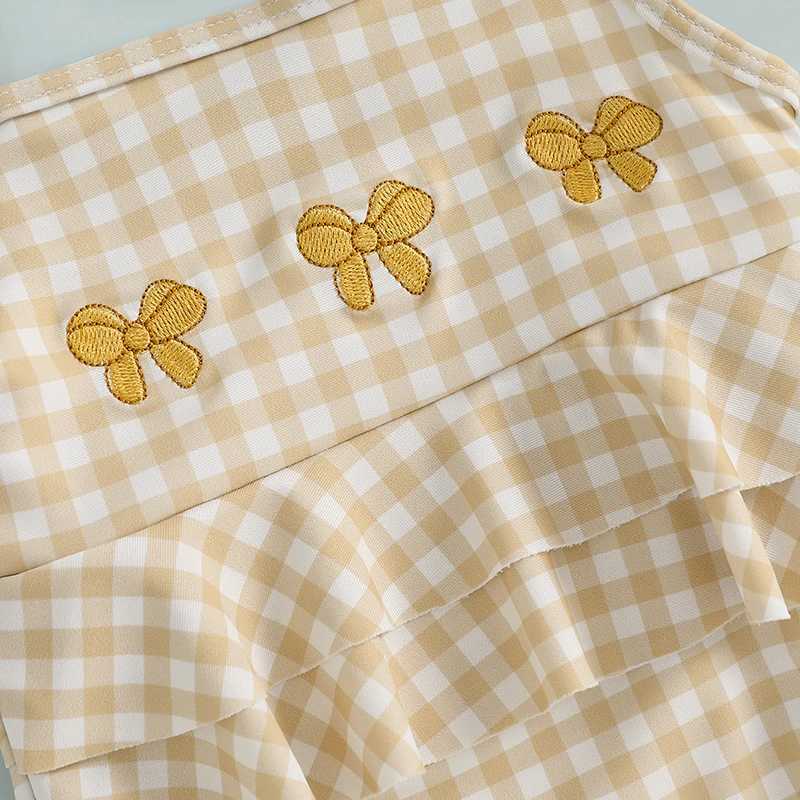 Citgeett Summer Toddler Baby Girls Bikini Spaghetti Straps Embroidery Bow Plaid Swimming Bathing Swimsuit Bodysuit ClothesXJ250214