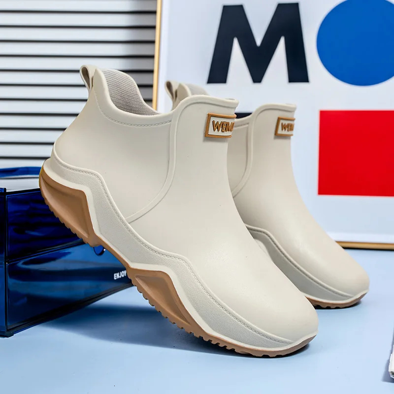 Unisex short rain boots couple shoes low cut anti slip water shoes PVC wear-resistant rain boots garden tiles 250213