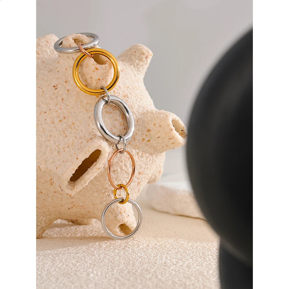 Yhpup Stainless Steel 3 Colors 5 Links Stacked Rings PVD Real Gold Plated Jewelry 250213