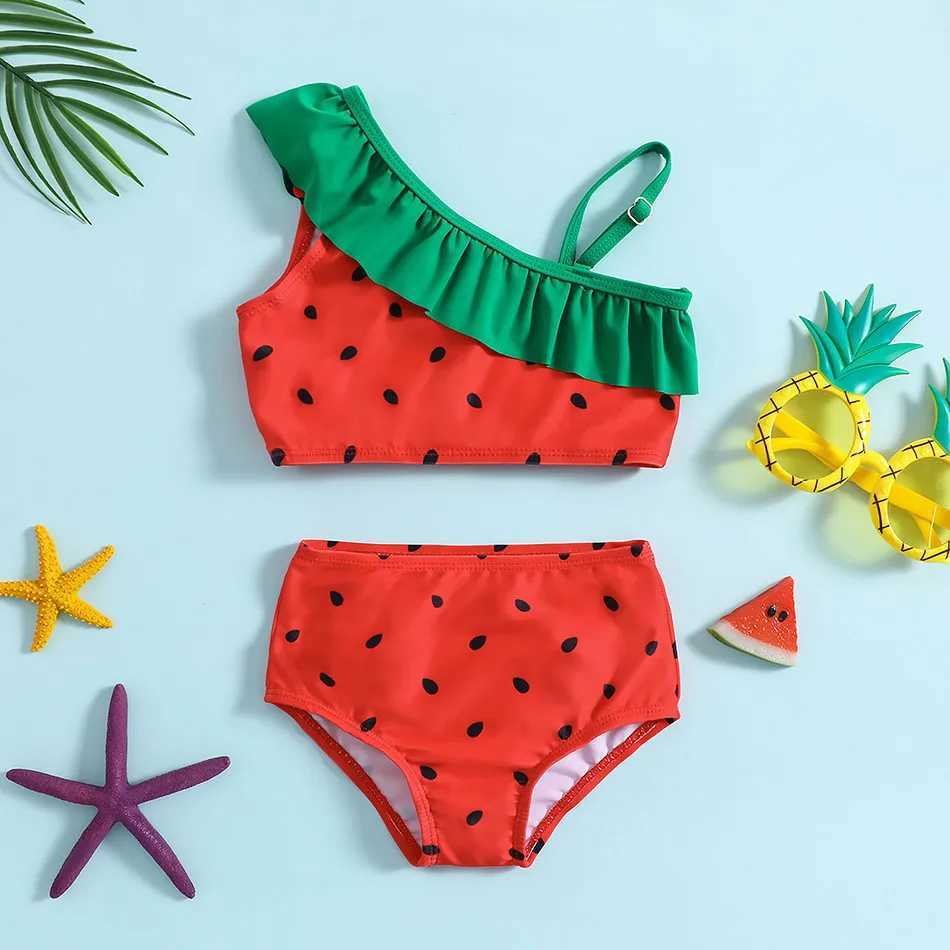 1-6Y New Fashion Kid Watermelon Design Bikini Set Lovely Two Pieces Child Swimwear Cute Girl Flouncing Swimsuit Summer BeachwearXJ250214