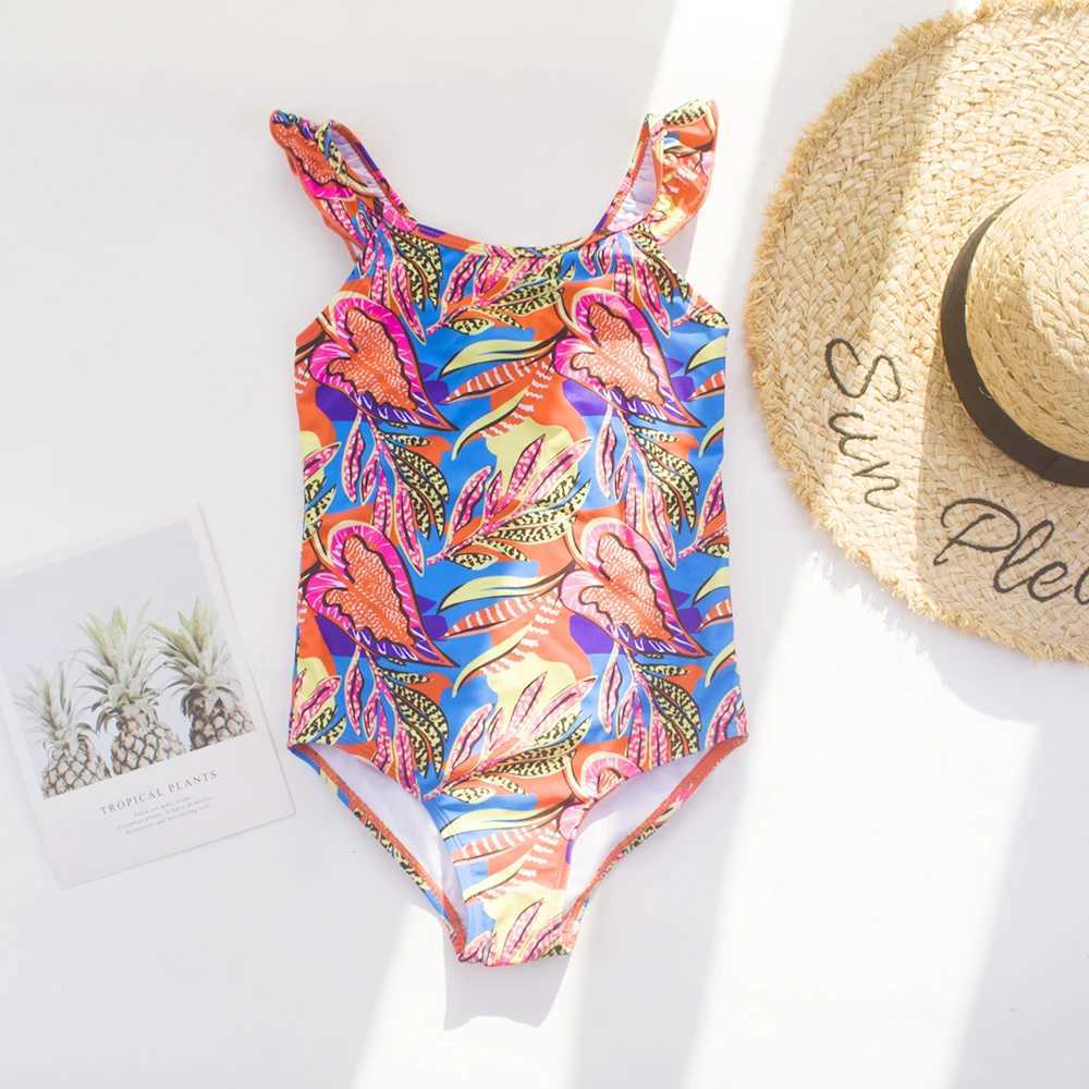 2024 Girls Ruffle Bikini Swimsuit Gradient Leopard Floral Animal Kids Swimwear Children Bikini Rainbo 435XJ250214