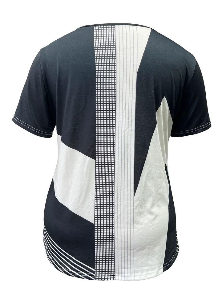 Plus SizeEuropean and American womens spring and summer short sleeved pleated shirt with loose and flowing waistband top 250210