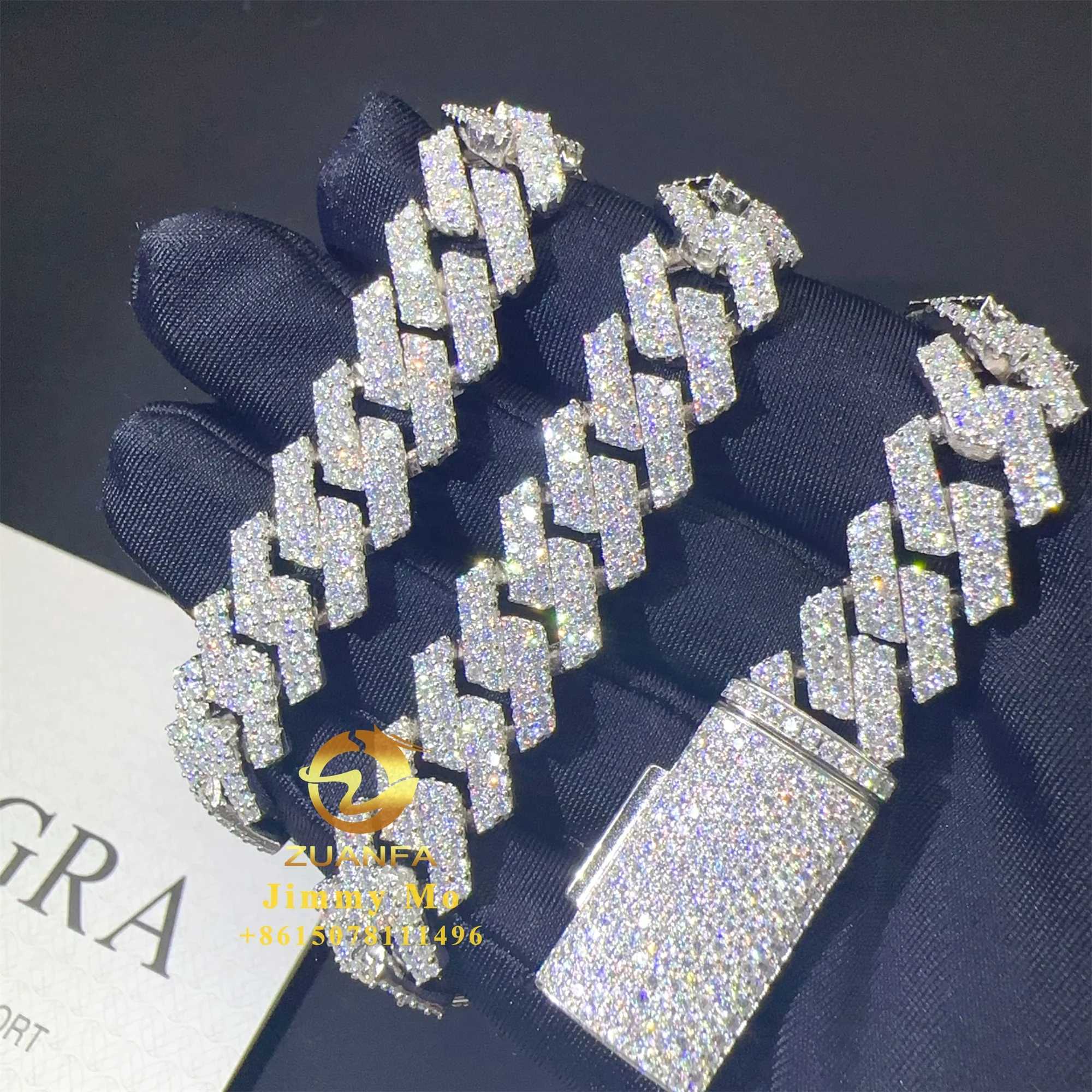 Selling Pass Diamond Tester 925 Solid Silver 13mm Two Rows Iced Out Hip Hop Flawless Moissanite Diamond Cuban Link Chain