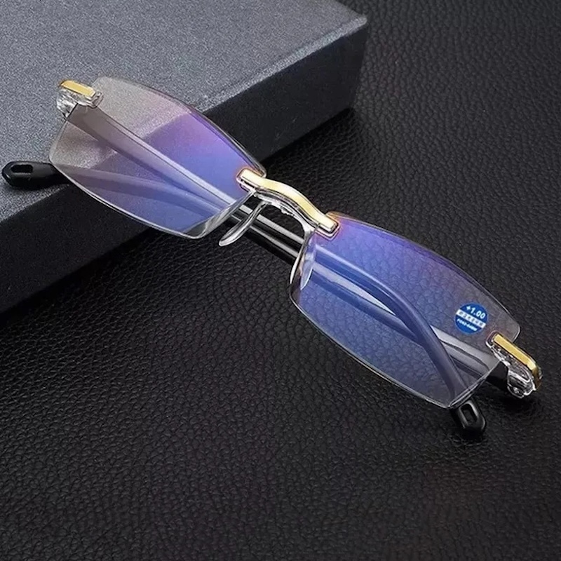 Presbyopia Reading Glasses Women Frameless Square Reader Glasses for Men Women's Anti Blue Light Computer Eyeglasses Far Sight Rimless Oval Red G