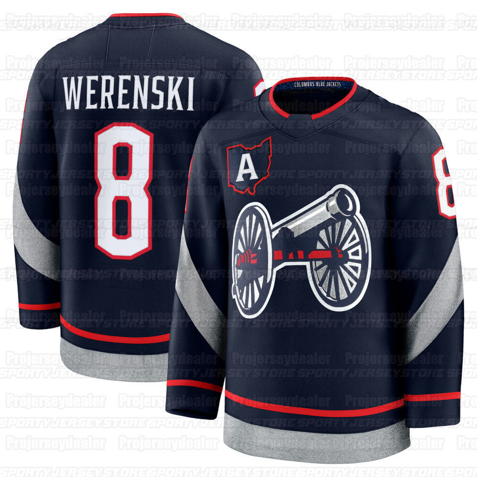 8 Zach Werenski 2025 Stadium Series Jerseys Johnny Gaudreau Jenner Kirill Marchenko Fantilli Mathieu Olivier Blue Sean Monahan Dmitri Voronkov