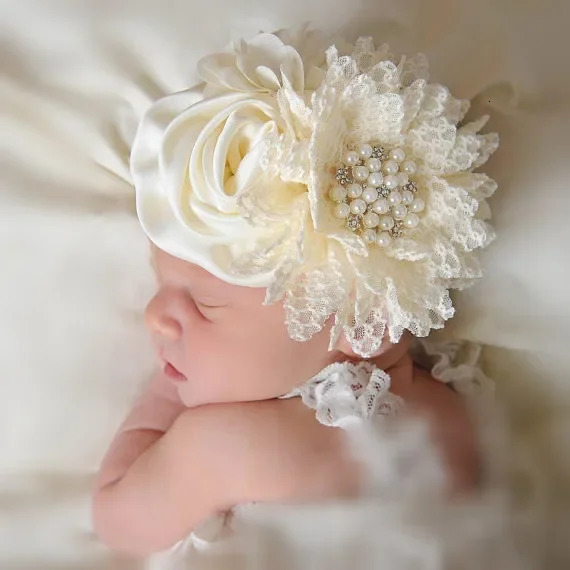 Baby girls Flower Headband born Infant Pearl Flowers With Lace wide Headbands Bebes Hair accessories Phoro props Kids Turban 250121