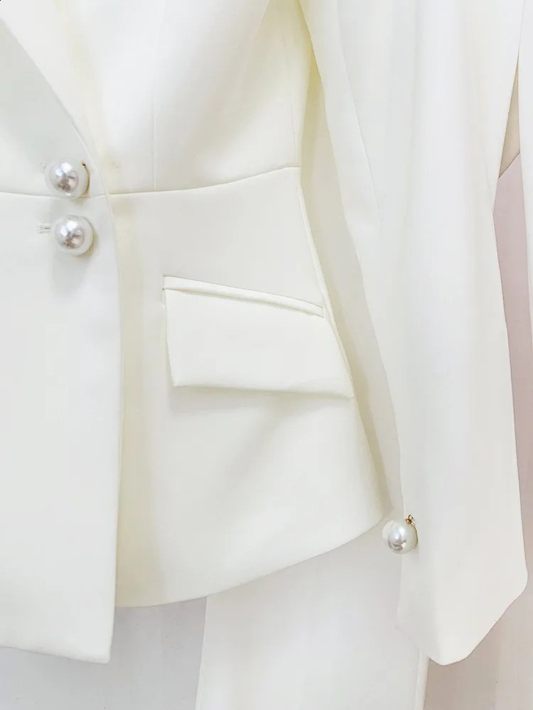 HIGH STREET est Runway Suit Set Womens Pearl Button Slim Fit Blazer Micro Flared Pants Set Two Piece Set 250210