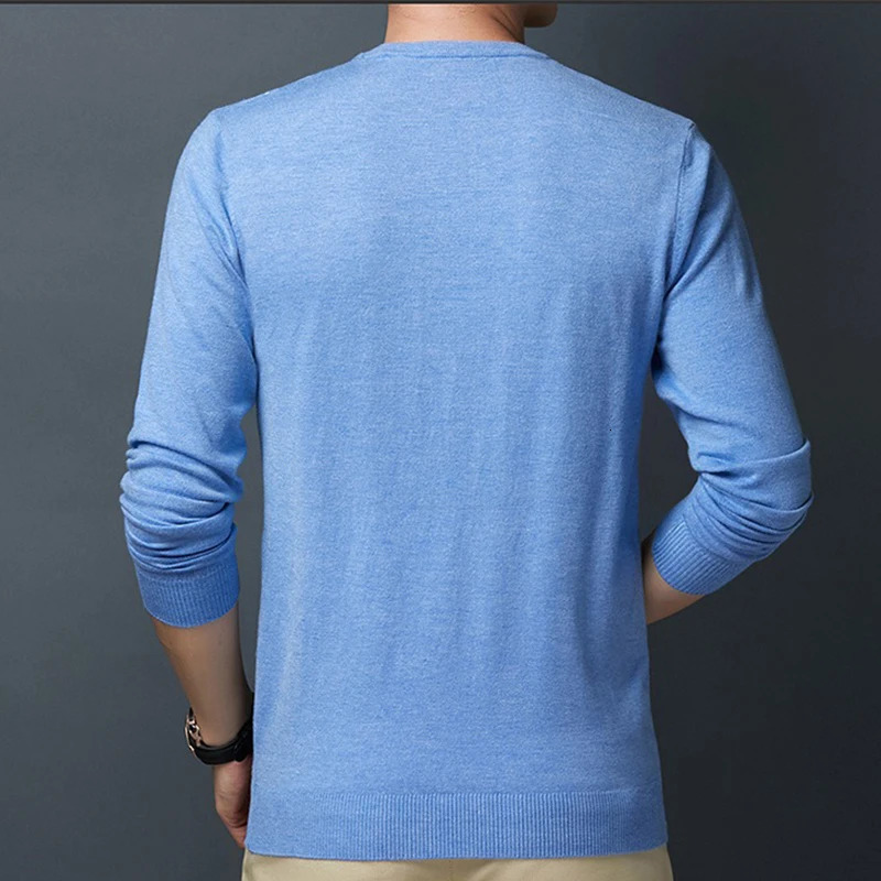 Mens knit sweater round neck bottoming thin section Slim pullover solid color 250114Z