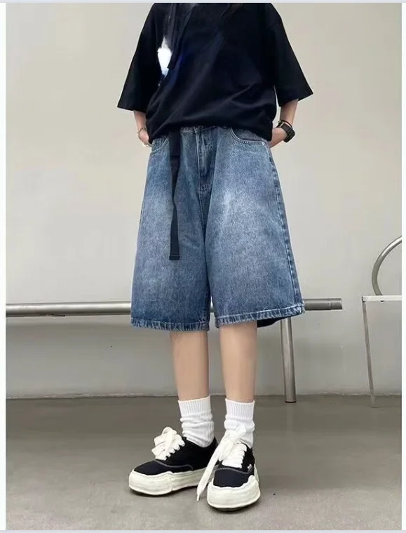 High Street Retro Blue Jeans Shorts Women Summer Baggy Wide Leg Denim Half Pants Fashion Streetwear Y2k Clothing Oversize 250210