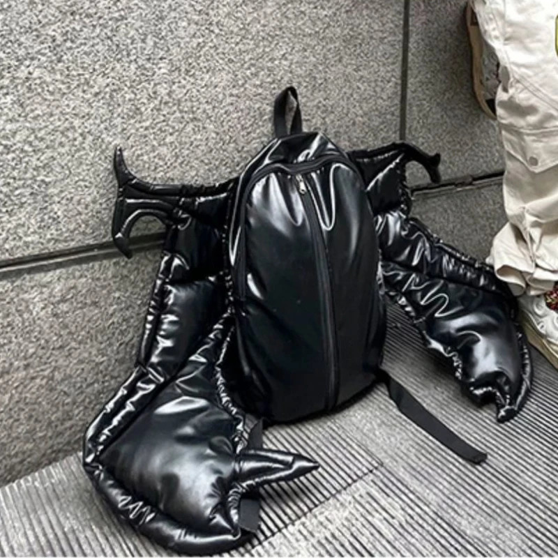 Personality Streetwear Hip-hop Bat Bags Y2k Aesthetic Fashion Vintage Backpack Pu Leather Zipper Casual Backpacks 250122