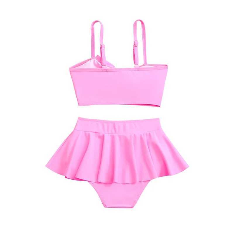 Girls Bow Bandeau Bikini Two Pieces Swimsuit Kids Ruffle Skirt Childrens Swimwear 5-14 Years Teenager Bathing Suit Beach WearXJ250214