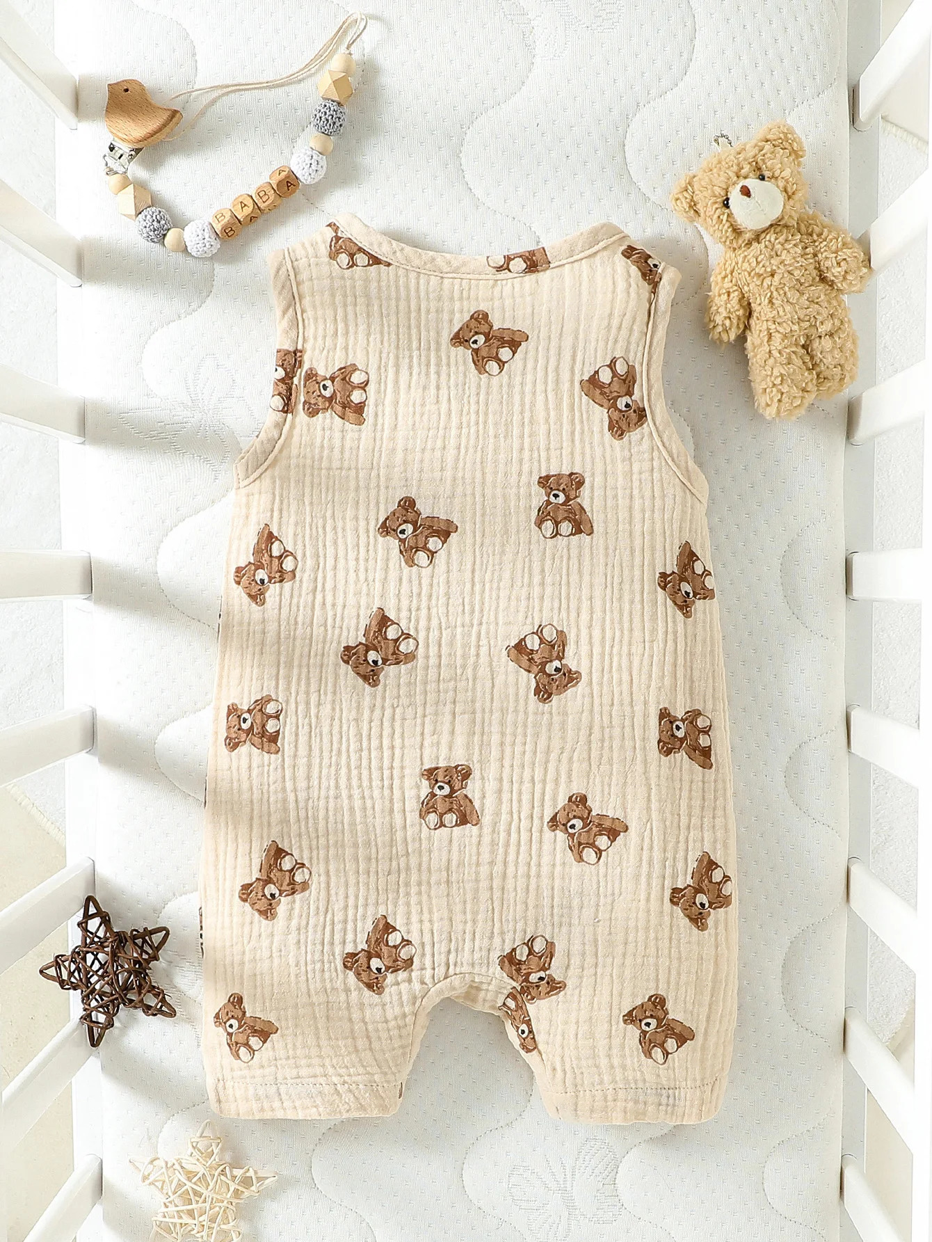 Cotton Soft Baby boys summer Sleeveless cute cartoon animals printed Daily Jumpsuit 250214