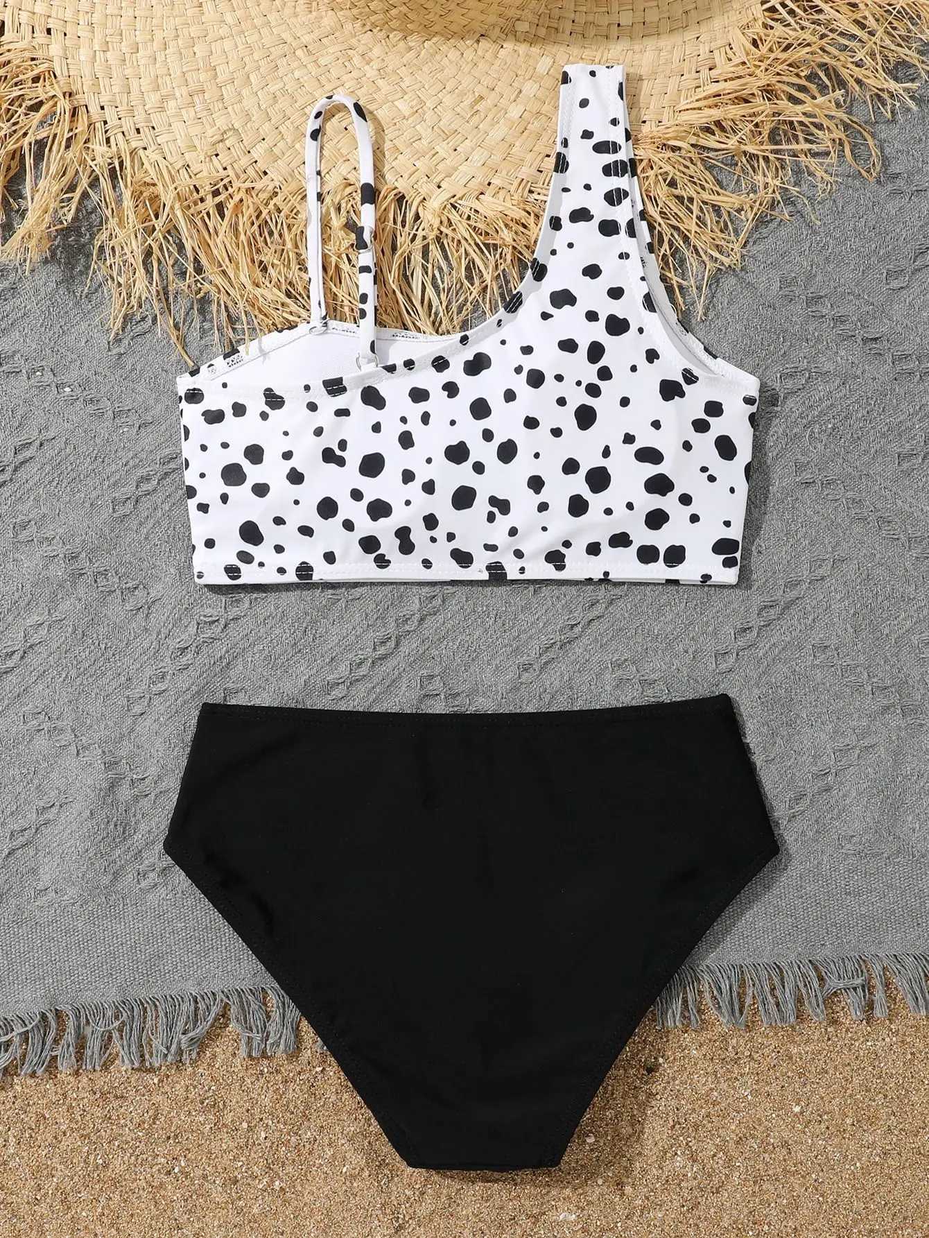 Leopard Bikinis 2023 Girls Swimsuit One Shoulder Kids Swimwear Female Childrens Bathers Bathing Swimming Swim Suit BeachwearXJ250214