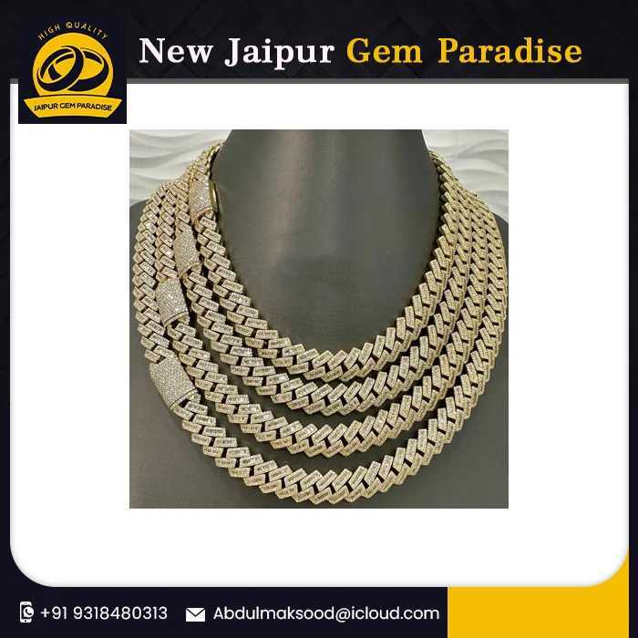 12mm Baguette Miami Cuban Link Chain Vvs Moissanite Diamond Stubbed 925 Sterling Silver Gold Plated 18-24 with Baguette Lock.