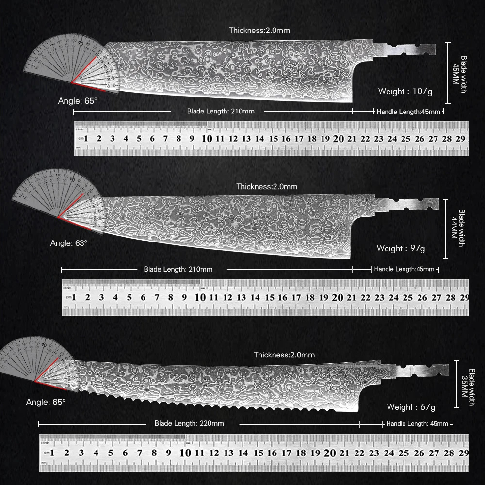 TURWHO Japanese Hand Forged Chef Knives DIY Blank Blade AUS10 Damascus Steel Kitchen Knife Making Handmade NO Handle 250212