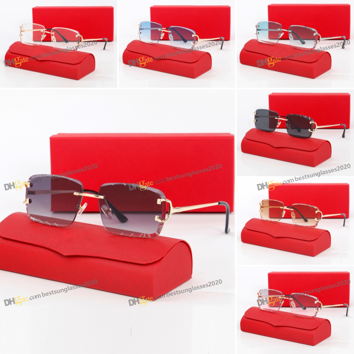 Mens designer sunglasses for women rimless diamond cut buffalo horn glasses Multiple colors metal frame Brand Radiation lunette de soleil homme with Box Sunglass