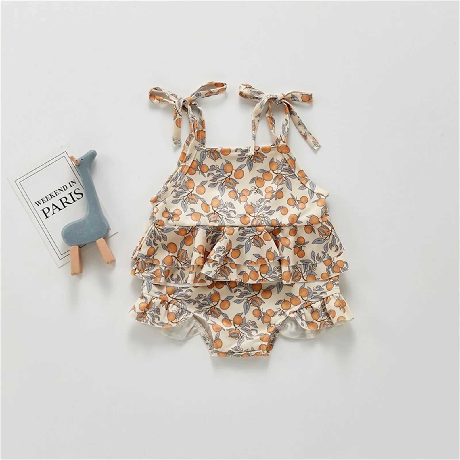 Yiiciovy Baby Girls Floral Print Swimming Suit Beachwear Kid Lace Up Strap Bikini Swimsuit Children Lovely Swimwear Bathing SuitXJ250214