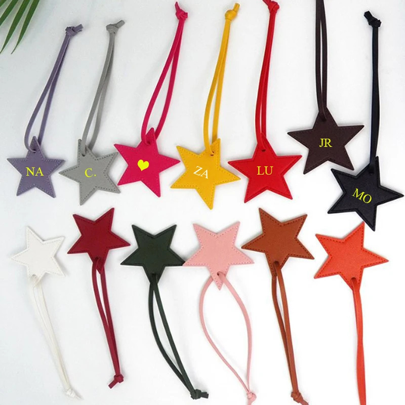 Free initials five pointed star leather luggage pendant star pu leather pendant bag pendant gift leather buckle keychain 250214