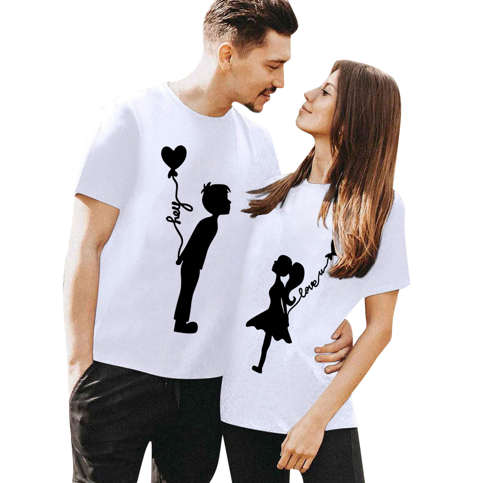 Designer Free Shipping 2025 Valentine Day T-shirt Short Sleeved Multifunctional Couple Round Neck Cute Printed Women Clothing