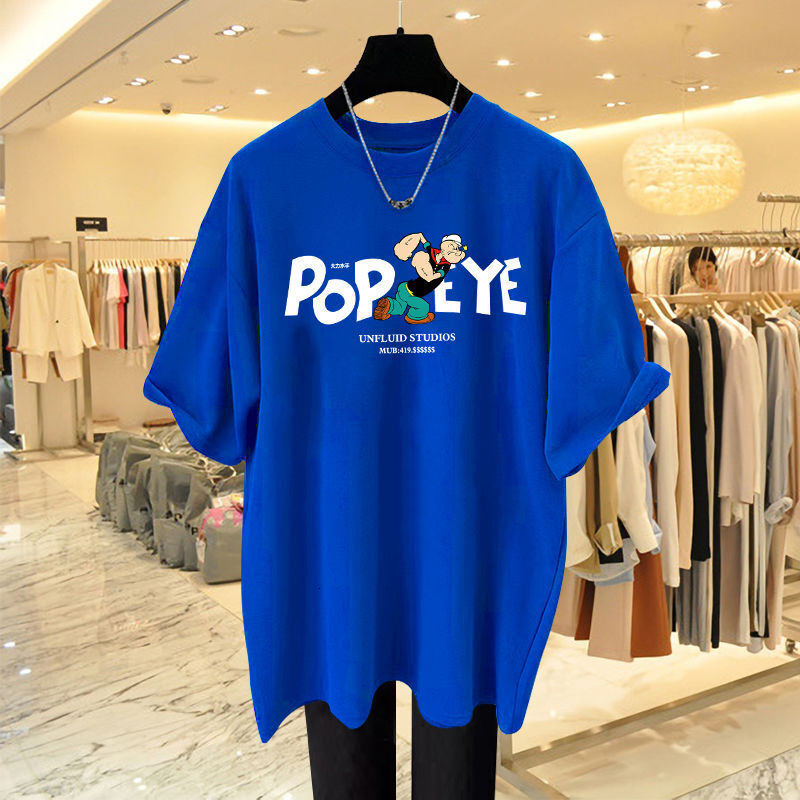 Cotton Dress Interior Short Sleeved T-shirt Female Sailor Print Designer Summer Round Neck Mid Length Oversized Top