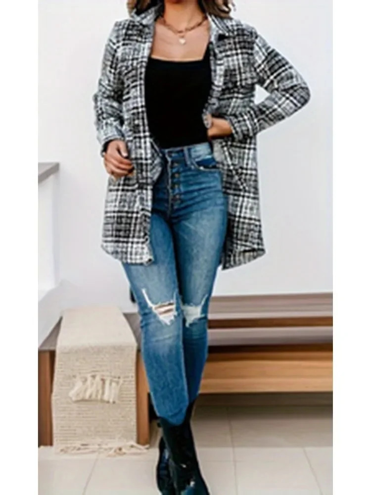 Winter Thick Coat Large Size Ladies Blouse Europe and The United States Retro Plaid Loose Casual Womens Wear 250210