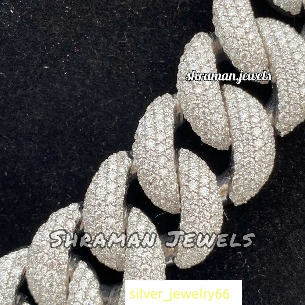 20 Mm Moissanite Diamond Thick Cuban Link Chain Iced Out 925 Sterling Silver 24 Inches Cuban Necklace
