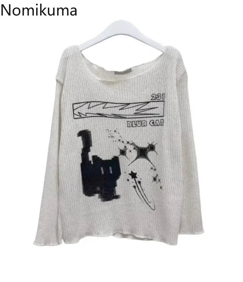 Streetwear Pullovers Womens Clothing Slash Neck Long Sleeve Jumper Pull Femme Off Shoulder Chic Knit Sweater Tops Sueter Women 250210