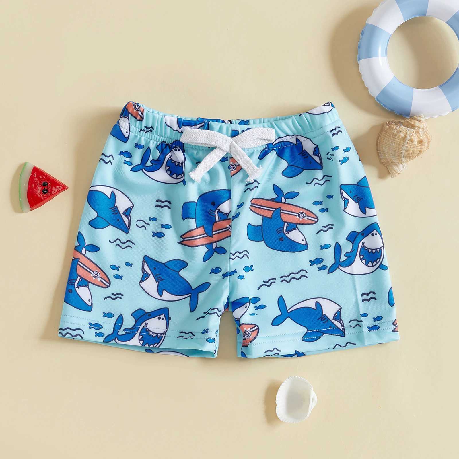 Yiiciovy Summer Kids Boys Swim Trunks Summer Cute Shark Print Elastic Beach Board Shorts Children Swimwear Bathing SuitXJ250214