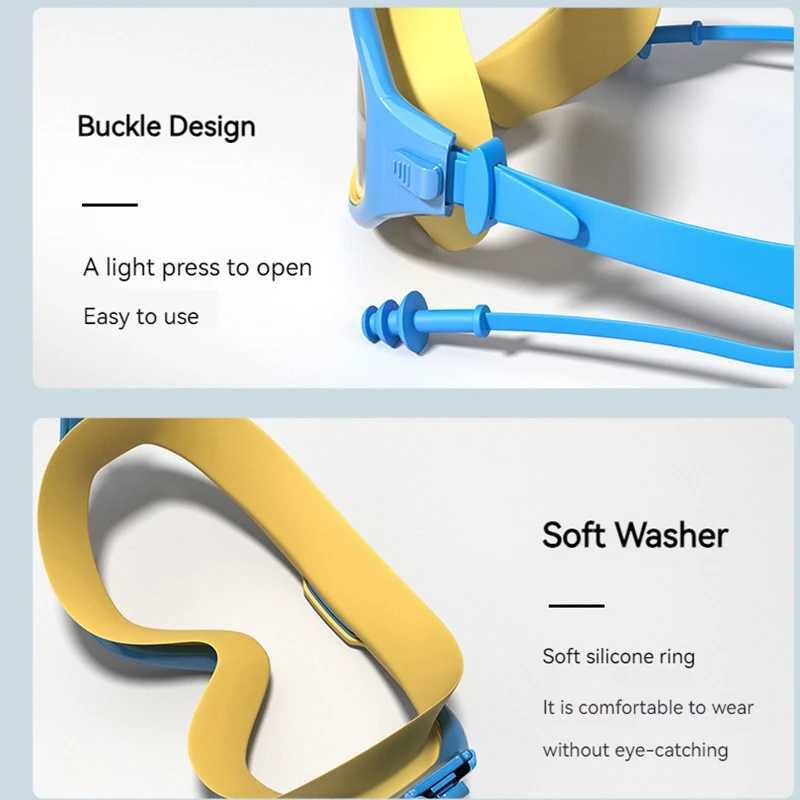 Children Swim Eyewear with Earplug Waterproof HD Lens Anti-Fog Large Frame Diving Glasses Boys Girls Water Sport Goggles Kids Z250215