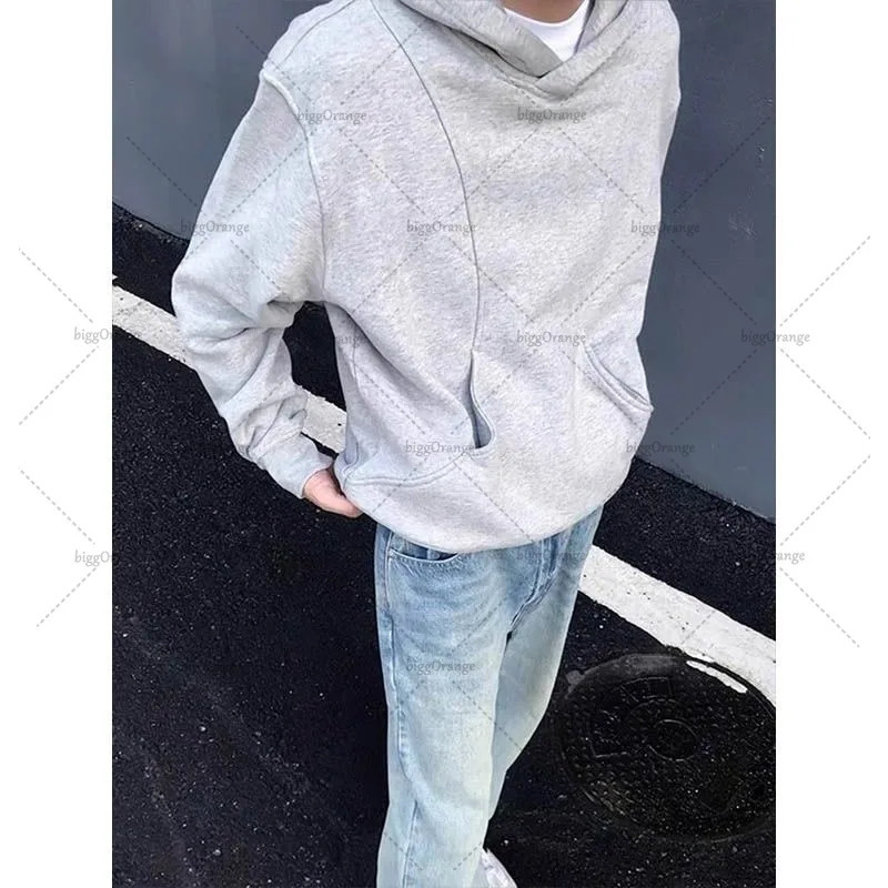 High Street Trend Y2K Streetwear Retro Harajuku Solid Color Splicing Oversized Sweatshirt Men Cotton Casual Hoodie 250214