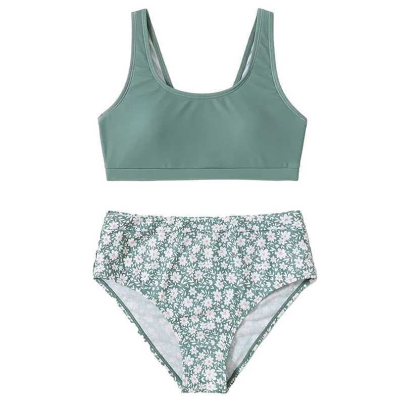 Teenager Girls Swimsuit Two Piece Childrens Swimwear Summer Teenager Girls Breathable Beachwear Kids Bikini Sets 8-14YearsXJ250214