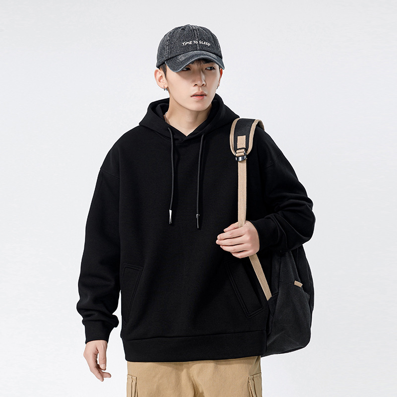 AM02143 Heavy hooded sweatshirt men's trendy couple solid color pullover hoodie