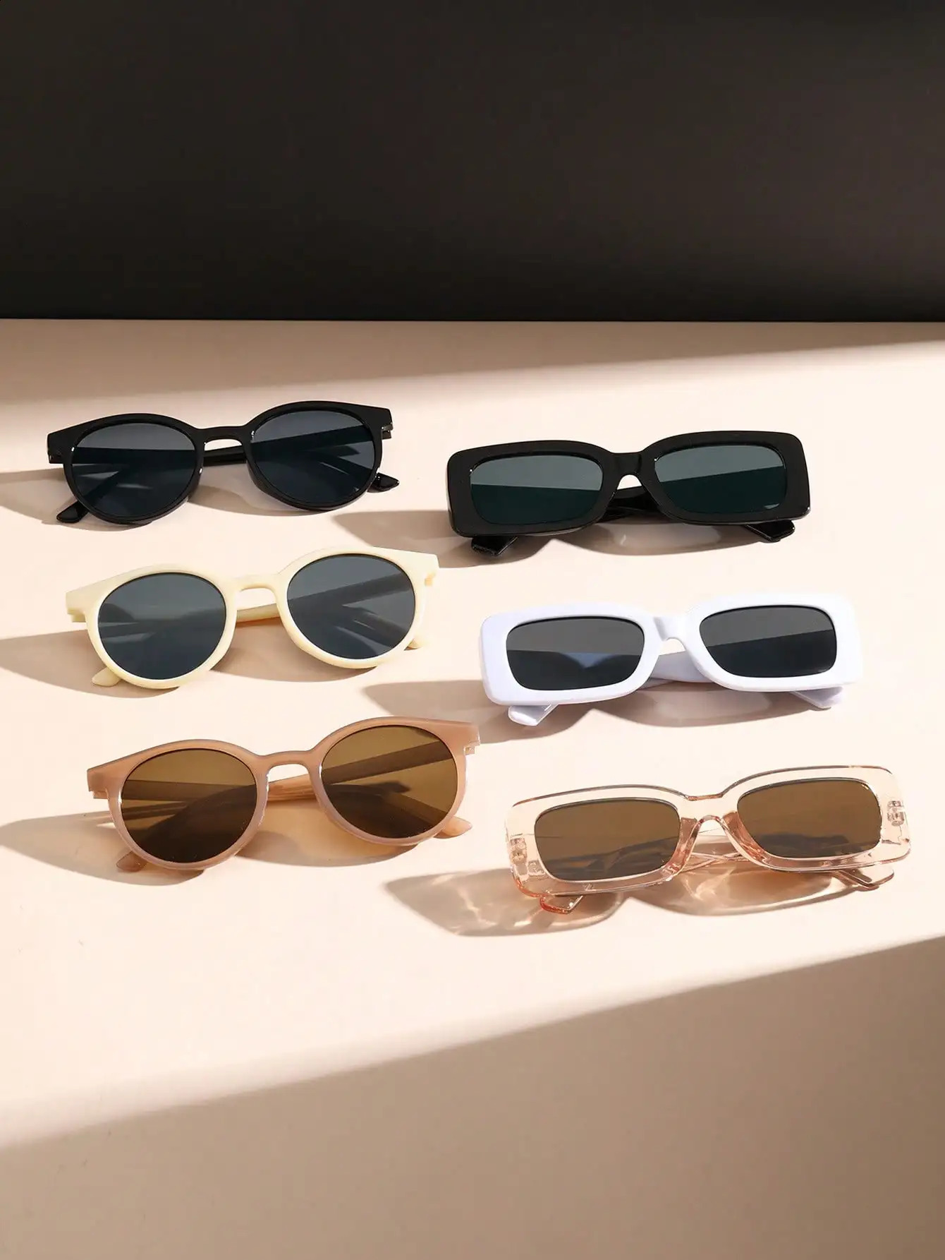 6PCS Unisex Round Square Plastic Frame Fashion Sunglasses For Outdoor Travel Hiking 250214