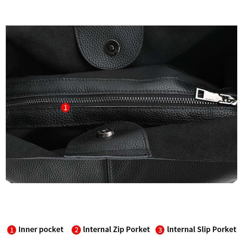 Women's large capacity shoulder with minimalist design, black high-quality cowhide soft bag