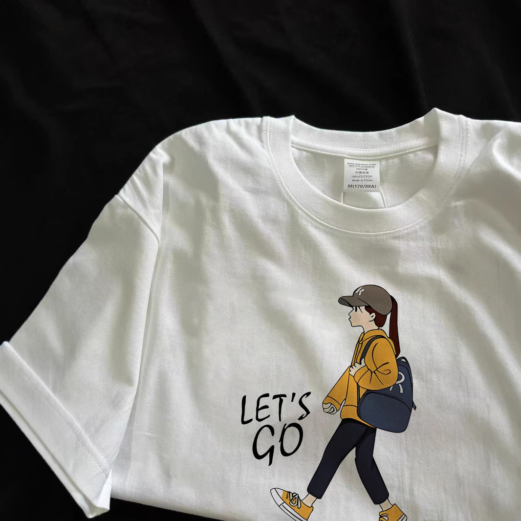 Summer New Short T-shirt Pure Cotton Loose Korean Edition Instagram Women's Versatile Cartoon Print Inner Layup Half sleeved Top