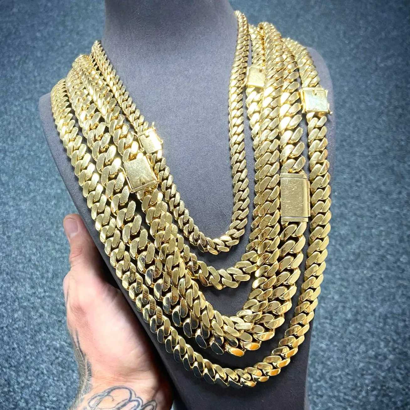 Custom Cuban Link Chain with Different Clasp Gold Plated Stainless Steel Miami Hip Hop Necklace Jewelry