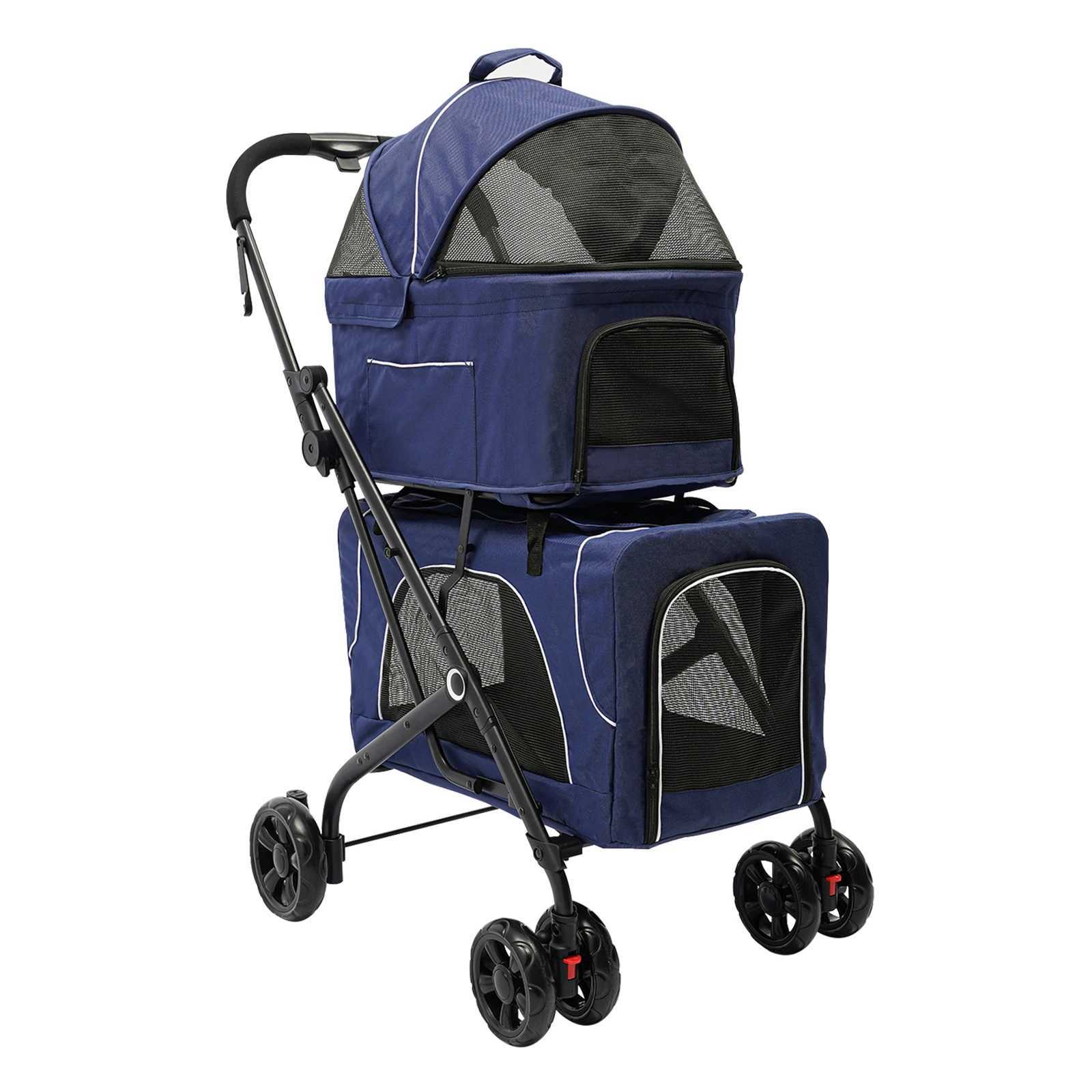 Others Dog Carrier Foldable Cat Dog Stroller Double Detachable Carrier Easy Assembly Pet Travel Carrier W/Shock Absorption Folding Lock Switch H250213