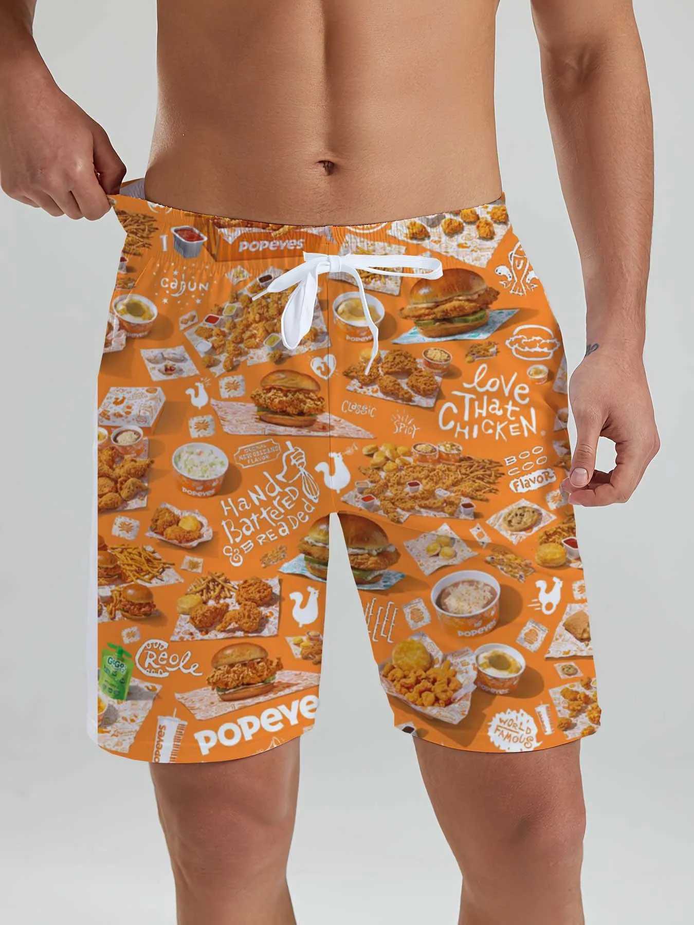Fashion Fast Food Beach Shorts Men Cool Hawaiian Vacation Swim Trunks 3D Printing Snack Short Pants Summer Surf Board Shorts W250215