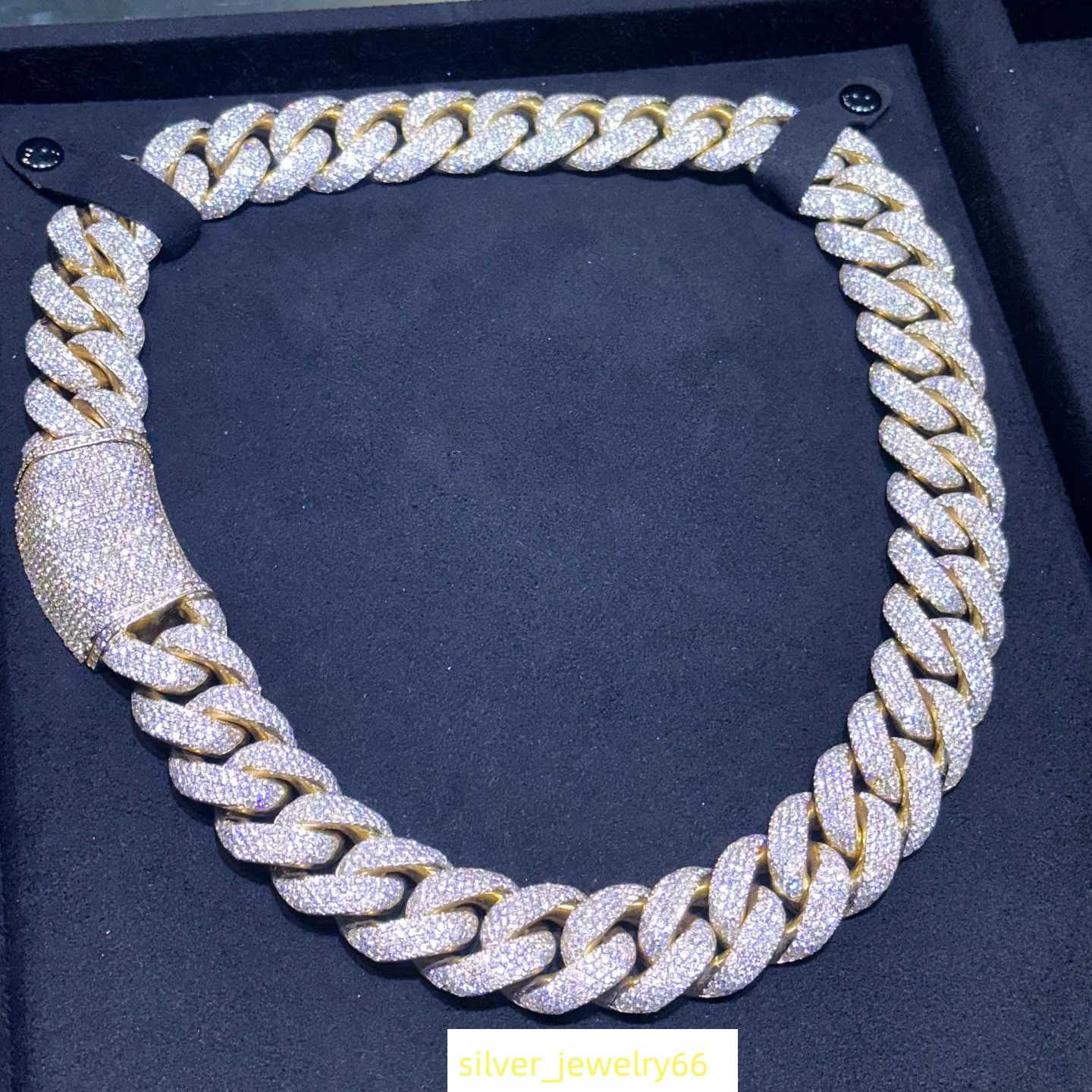 Hiphop Necklace 20mm 925 Sterling Silver Iced out Buss Down Gold Plated Heavy Miami Moissanite Cuban Chain
